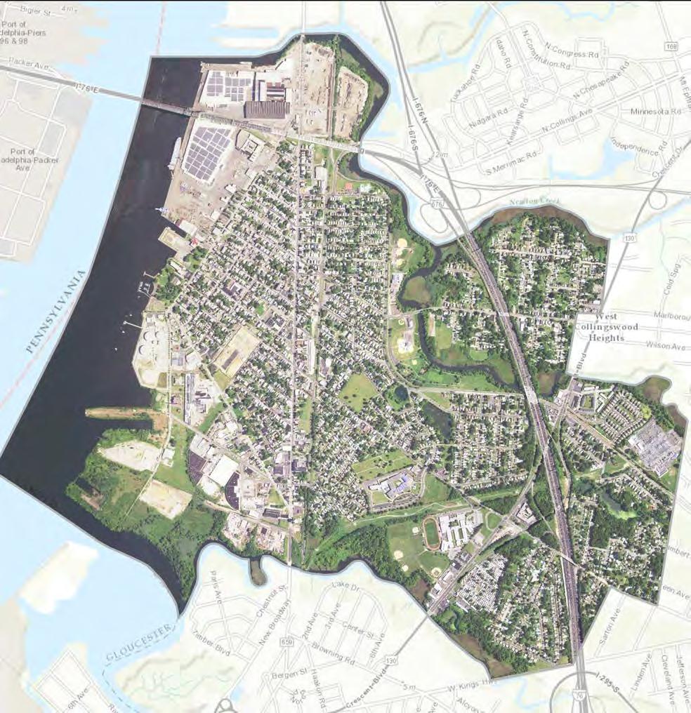 Bellmawr and Brooklawn are to the south, and the Pennsylvania city of Philadelphia is to the west. The town has a combined sewer system with a total of seven combined sewer overflow (CSO) points.