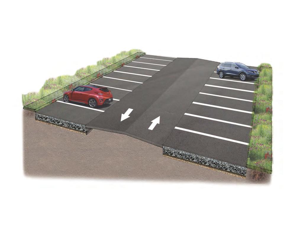POROUS ASPHALT It is common to design porous asphalt in the parking stalls of a parking lot. This saves money and reduces wear.
