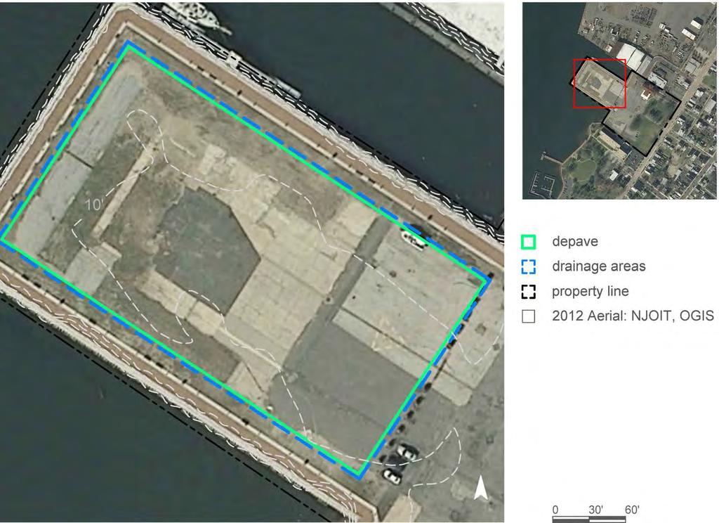 54 depave / greening drainage area property line 2012 Aerial: NJOIT, OGIS N 0 30