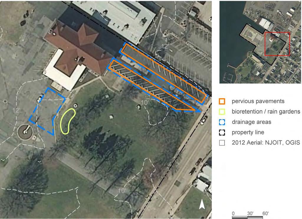 56 pervious pavement bioretention / rain garden drainage area property line 2012 Aerial: