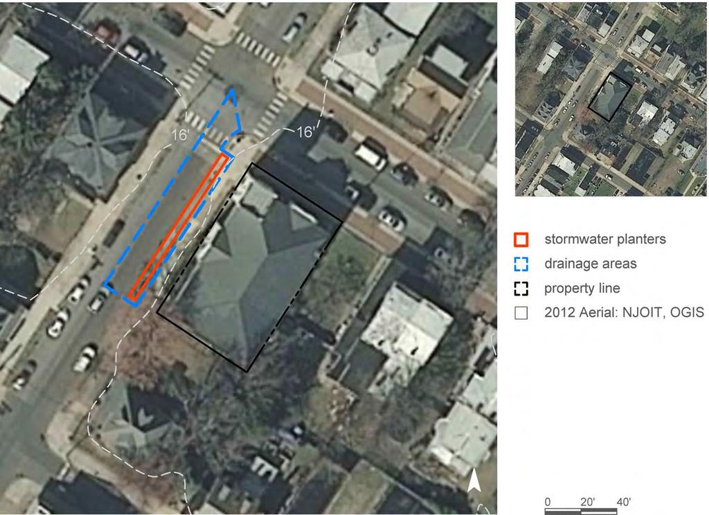 64 stormwater planter drainage area proptery line 2012 Aerial: NJOIT, OGIS