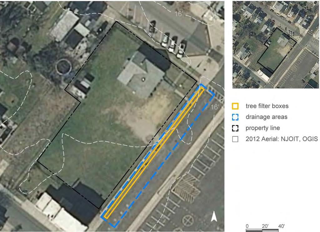 tree filter boxes 70 drainage area property line 2012 Aerial: NJOIT, OGIS N 0 20