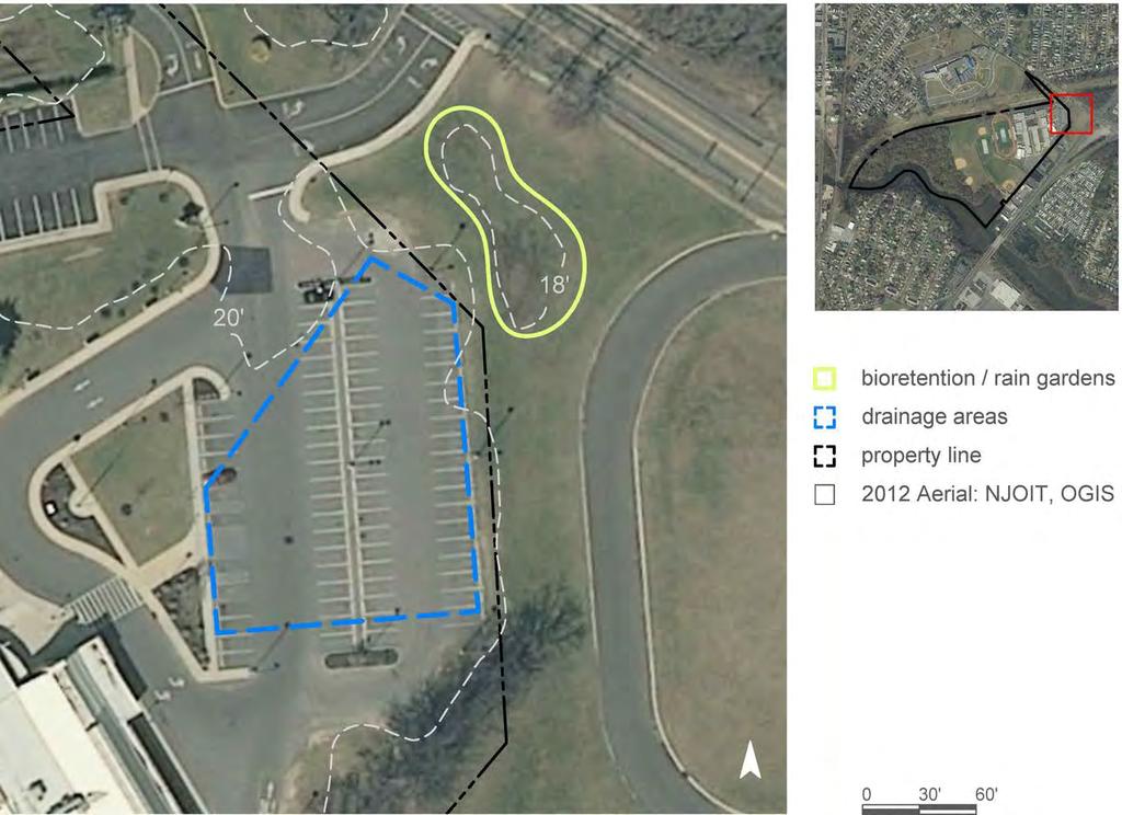 88 bioretention / rain garden drainage area property line 2012 Aerial: NJOIT, OGIS N 0