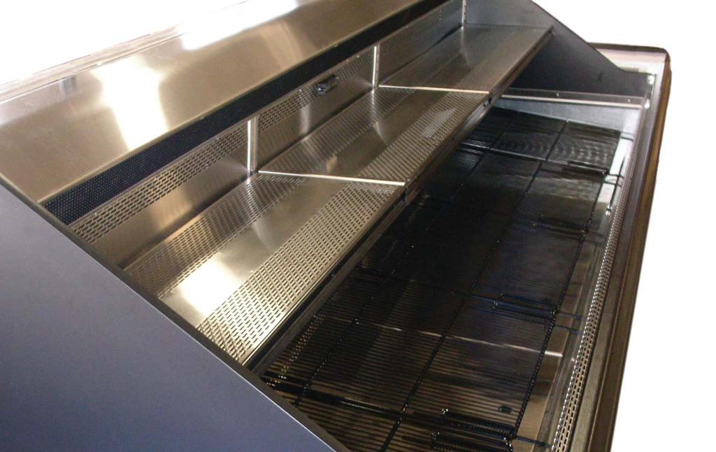 Refrigerated Produce Merchandiser ARP M3400 4 12 Remote refrigeration Handrail height variations 52 51 25 24 Copper tubing and aluminum fin coil construction Solid steel base construction Stainless