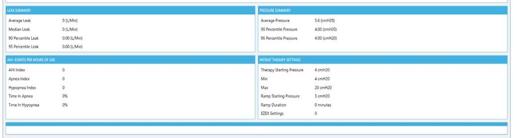 AHI-Events per Hours of Use Patient Therapy Settings General Functions
