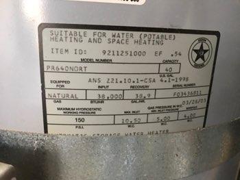 No records of any recent maintenance, recommended if water heater is retained. 2.