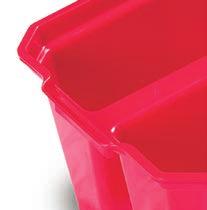 Bucket features easy pour spouts at both ends and comfort