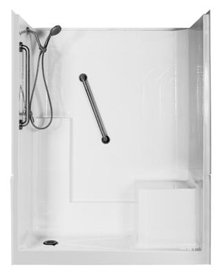 Elizabeth Low Threshold Shower Stall LT6032 60in L x 30in W x 77in H Safety Showers FEATURES White Premium Marine-Grade Gelcoat 6 x 6 Tile Pattern with Diamond Design Three Piece Remodeling Shower