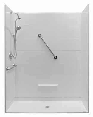 Showers Available in 3 versions: BF6232 Basic 5pc shower BF6232 Plus includes 2 safety grab bars & drain kit BF6232 Deluxe additionally