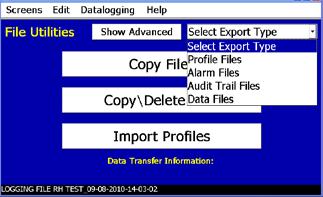 Easily download profiles, alarm files, audit trail files and data files to a USB stick in a compatible.csv file format.