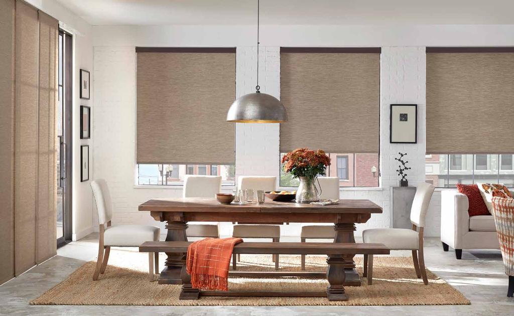 Also available in // ROLLER SHADES Panel Track // Roller Roman // Exterior SINGULAR SENSATION Nothing gives a more tailored look than a neat shade that has the potential to completely disappear,