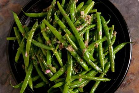 Young Green Beans with Dijon Vinaigrette Whether you have a bounty of young green beans from your garden, or have gotten a great deal at the Farmer s Market here s a quick and simply delicious way to