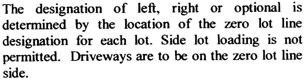 The designation of left, right or optional is determined by the location of the zero lot line designation for each lot.