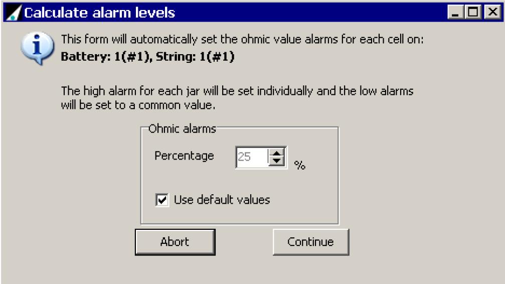 Running this feature on aging strings will adjust alarm levels and can mask failing cells. By selecting Ok the feature will continue.