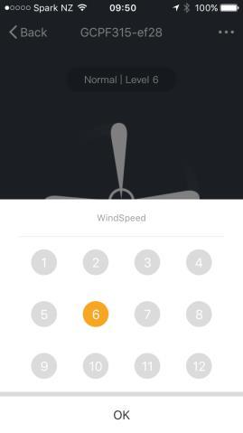 Operating your Fan from the APP WIND SPEED To select different cooling powers tap the WindSpeed icon.