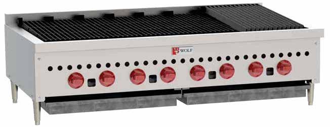 GRIDDLES & CHARBROILERS LOW PROFILE HEAVY DUTY GAS CHARBROILERS SCB SERIES Standard Features: Powerful 14,500 BTU/hr burner in each 6" broiler section Heavy duty cast iron burners, radiants and