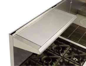 HEAVY DUTY COOKING Back risers with removable solid or grate-type shelf options. Also accommodates 1 2- and 1 3-size pans.
