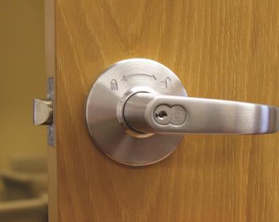 Security Classroom Lockset: Turning the key in the inside or outside lever locks or unlocks the outside lever.