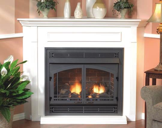 Vail Vent-Free Fireplaces Vail Series Vail 32 Fireplace with Matte Black Trim in a Dark Oak Standard Cabinet Mantel Zero-Clearance Certified Integrated Oxygen Depletion Sensor Vail 36 Fireplace with