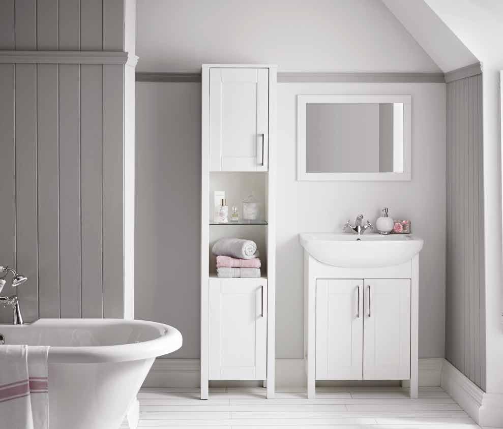 VANITY & TALL UNIT FEATURES Preassembled units for ease of fitting 18mm carcasses and doors for durability Shaker style doors Contemporary ceramic basin Soft close on all doors Matching carcass