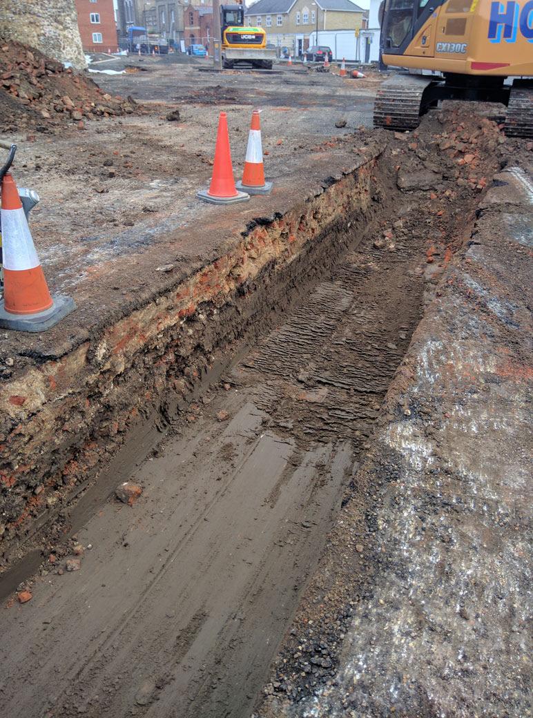CAT Report 1045: Archaeological monitoring and recording at Priory Street Car Park, Colchester, Essex October-November 2016 Streetlights Trenches for the new streetlight cables measured approximately