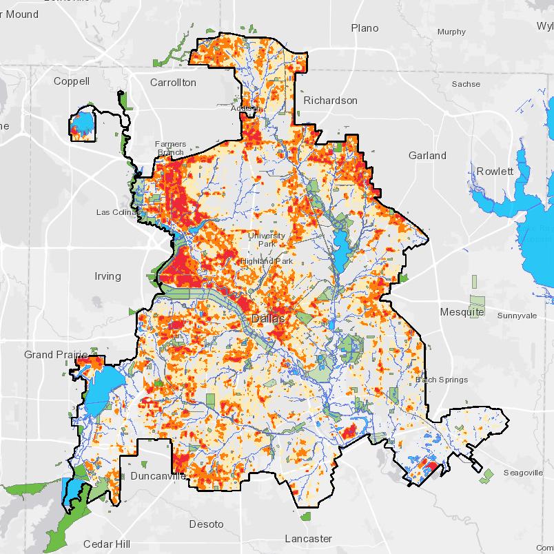 Layer 1: Identify areas of Dallas with high incidents of Urban Heat Island Surface