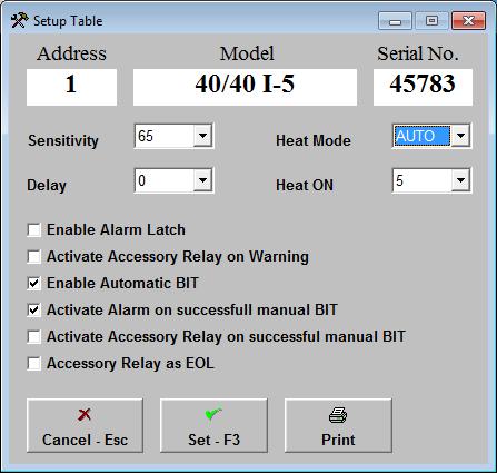 Getting Started Figure 7: Setup Table Window for 40/40I-4 and 40/40I-5 Define the parameters as required.