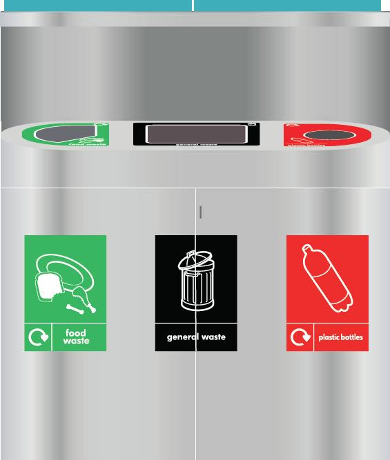 Departure Lounge Airport Cafe Duty Free Torpedo Triple with Tray Unit This stylish recycling bin is our standard Torpedo Triple Recycling Bin design, featuring a flat hooded top with a rubberised