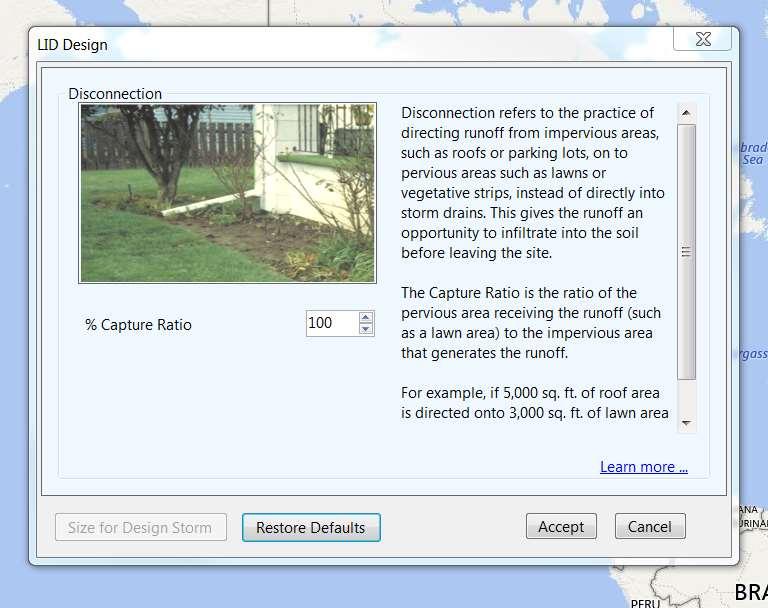 EPA National Stormwater Calculator LID Controls - Disconnection The Capture Ratio is the ratio of the pervious area receiving the runoff (such as a lawn area) to the