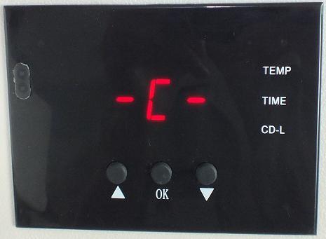 Press Up or Down button to set time according to different transfer material. Press button, the light is on (C denotes Celsius).