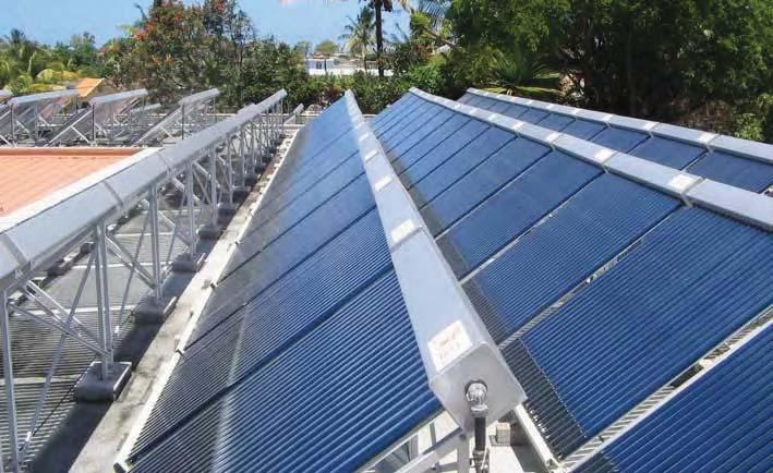 By collecting the solar heat, it can heat a great amount of water that can accommodate tens of and hundreds of people.