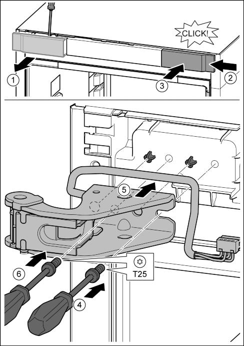 u Tighten the screw. Fig. 27 (4) u Insert the screw with a T25 screwdriver and tighten. Fig. 27 (6) 4.3.7 Transferring the middle bearing elements Fig. 26 u Pull the bearing bush out of the guide.