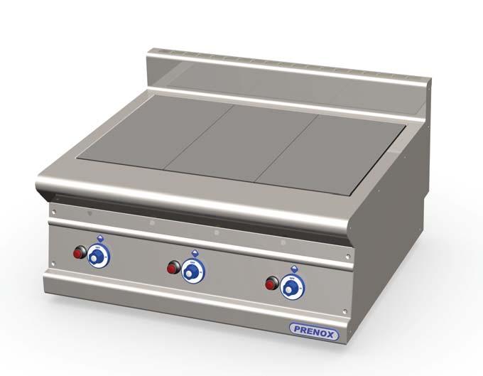 Three Plate Cooking Top Three separate fl at hot plates made of 15 mm mild steel. Separate heat control for each plate. Gas unit: controlled by a Hi-Lo gas control valve with safety cut-out.