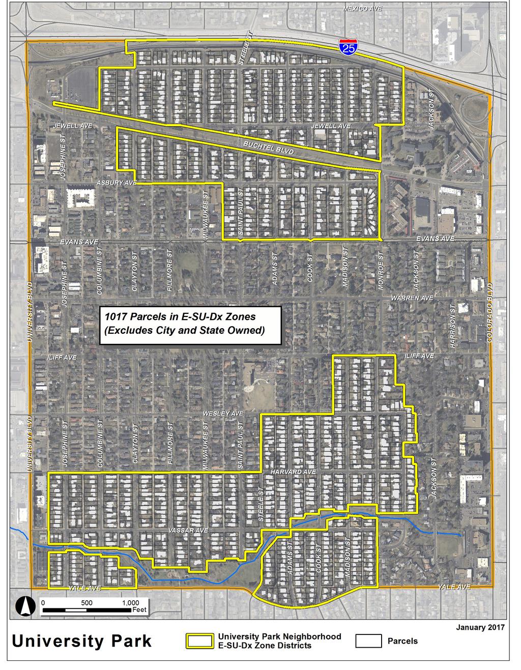 E-SU-Dx Zone Districts Outlined in Yellow BUCH EVANS AVE EVANS AVE