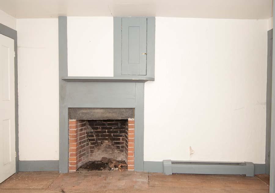 These components include: Fireplace and hearth Mantel Cupboard above mantel Doors and casing Windows and casing Flooring East central room, west wall Kitchen Wing Although not common in Connecticut