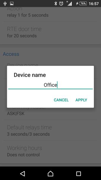 Access settings group Device name panel name setting, displayed during device search "Door time" Setts