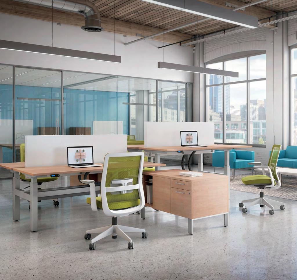 Quiet confidence Quickly and easily change positions without disrupting others. Two concealed motors move the table from sitting to standing within seconds.
