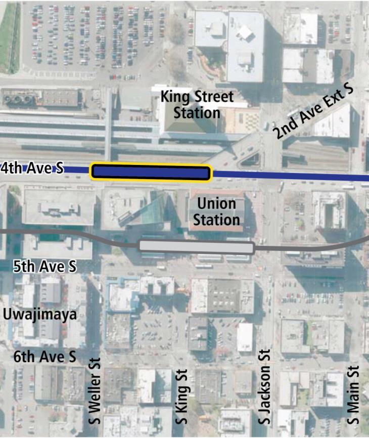 Chinatown/ID Station 4 th Ave N Transit Integration and Non-motorized Access Potential station entry on west side of 4 th could tie in to Weller St overpass, connecting more closely to Sounder/Amtrak