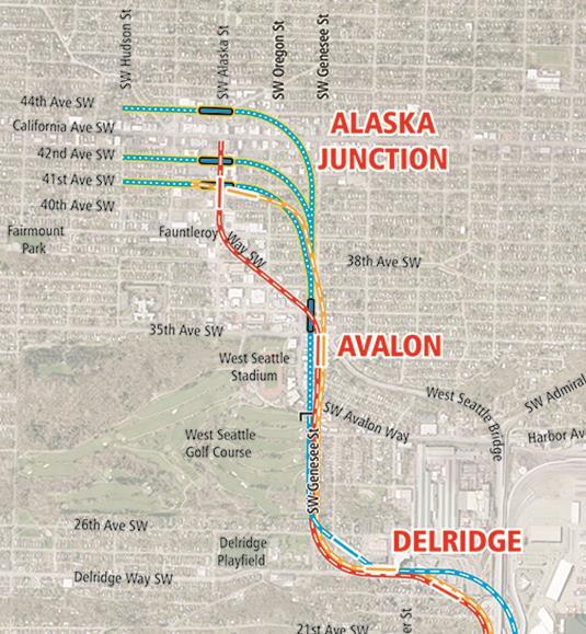 Junction Station; similar number of displacements in Delridge; Lower Delridge Station in neighborhood Tunnel facilitates lower guideway on SW Genesee St, but could