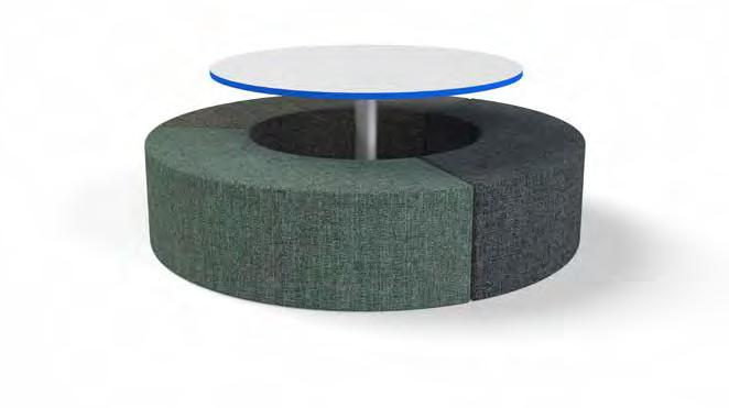 CURL READING TABLE COLLABORATIVE FURNITURE CURL READING TABLE CURL READING TABLE 2200dia with 1350dia Central Table 3x Large Curl Ottomans 450h, 120 degree segments Upholstered in Warwick Keylargo,