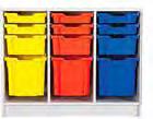 and runners,trays in Royal Blue, Sunshine Yellow, Grass Green, Flame