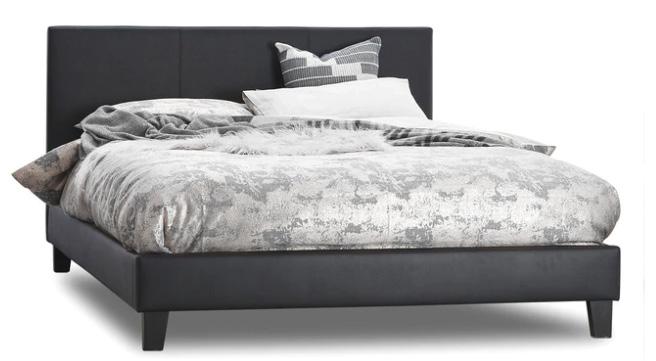 BED Black leather look with seam detail and sturdy dark