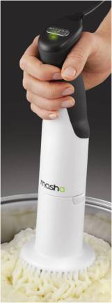 technology in the Masha uses a low speed rotor to force food through an outer mesh.