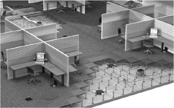 Installation of raised floor system in open plan office