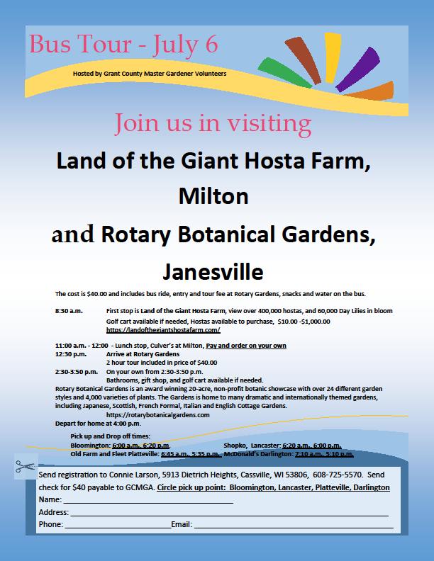 Upcoming Events for July Bus Tour: Land of the Giant Hosta Farm and Rotary