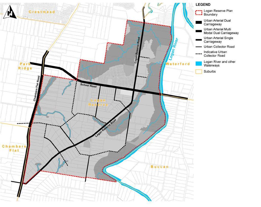 The potential connection of Dairy Creek Road and School Road would provide an east-west public transport corridor, connecting through to the proposed Park Ridge bus transit hub and the Beenleigh