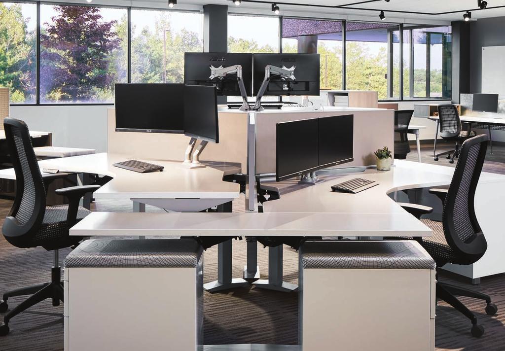 Screens mount directly to the worksurfaces, assuring a measure of privacy at any height. READY FOR A WIRED WORKFORCE Aloft is plugged into worker needs for easy power and data access.