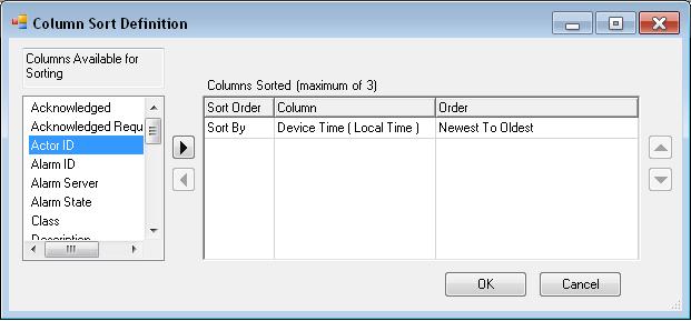 8.2 Sort Alarm Data To sort by information in a single column: click the column header of the column to be sorted to display a sort arrow that indicates the direction of the sort.