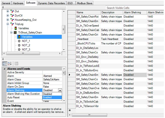 Note Changes to these properties require that the component be built and downloaded. For alarm shelving, there are two properties in each Component Editor that must also be configured.