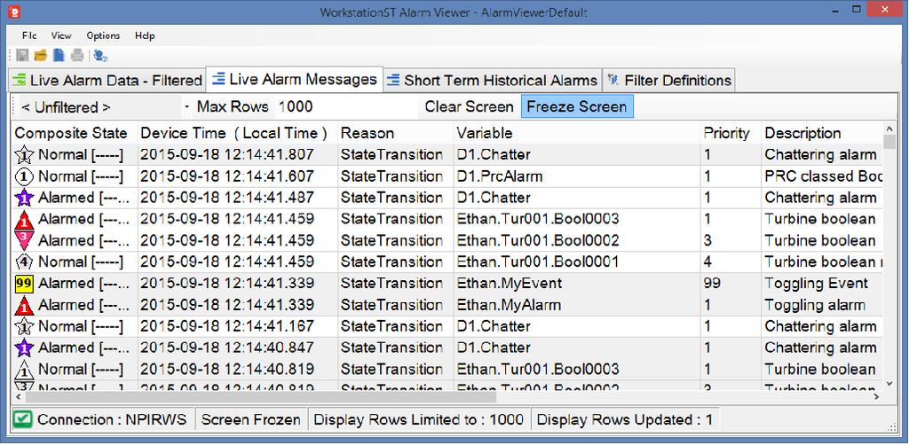 10 Live Alarm Summary With ControlST V04.06 a new capability has been added that provides an alarm summary based on a number of criteria selected by the user.